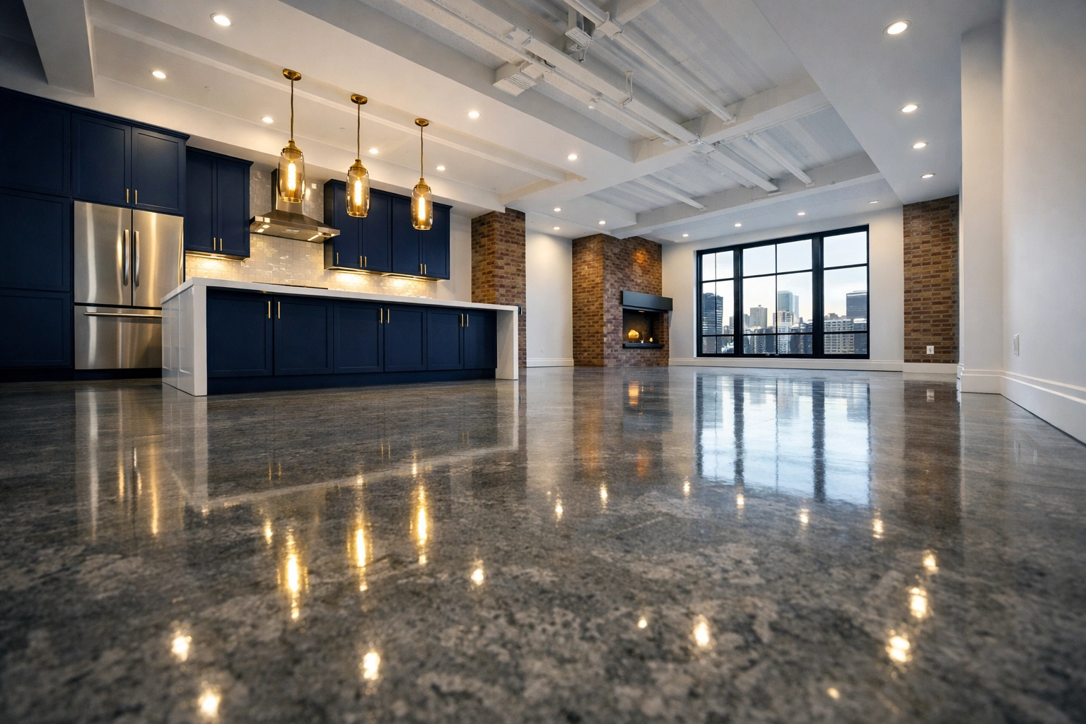 Immaculate luxury loft prepared for a landlord walkthrough after a professional Boston move-out cleaning.