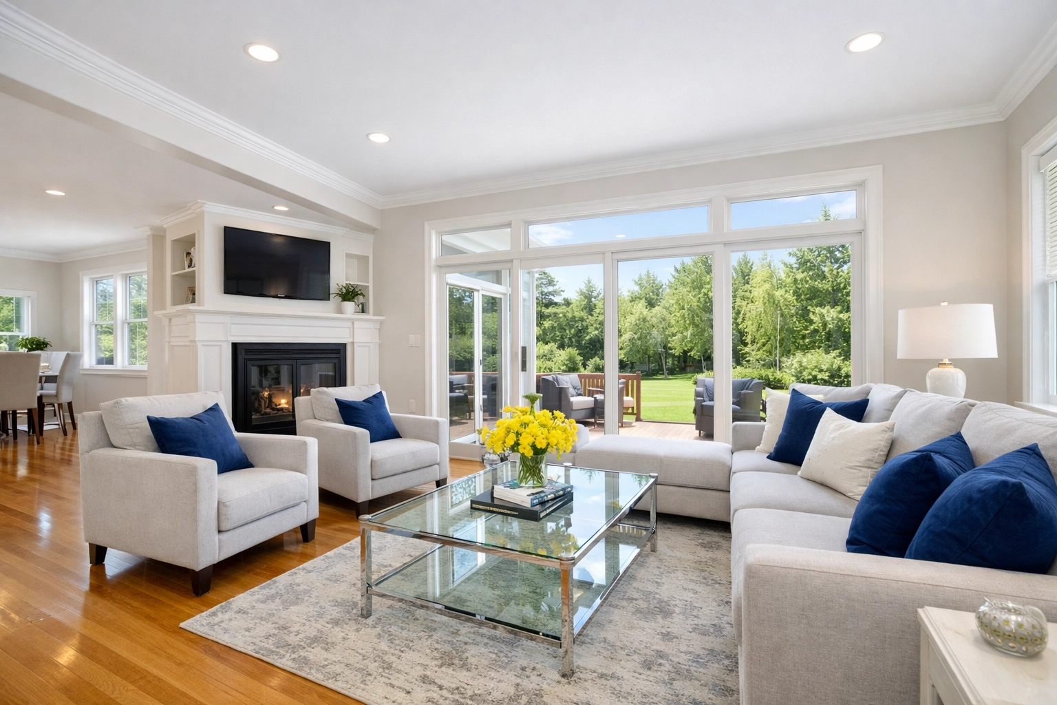 Meticulously cleaned living room in Charlton MA showcasing professional weekly house cleaning results.