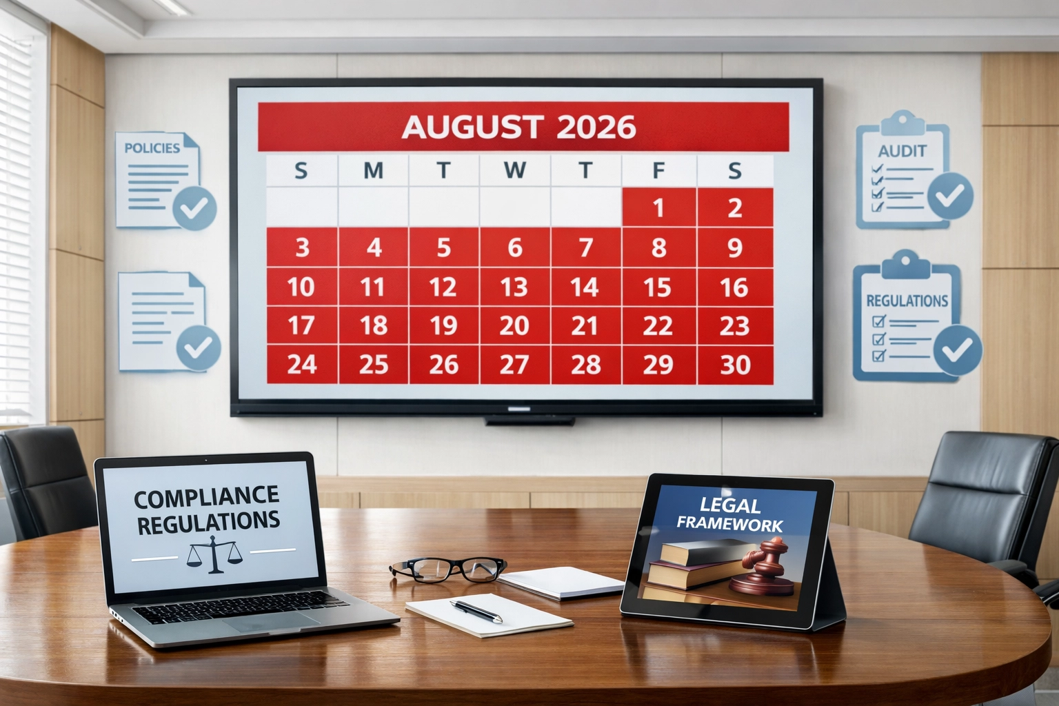 Compliance calendar displaying 2026 AI regulation deadlines for rehab marketing transparency