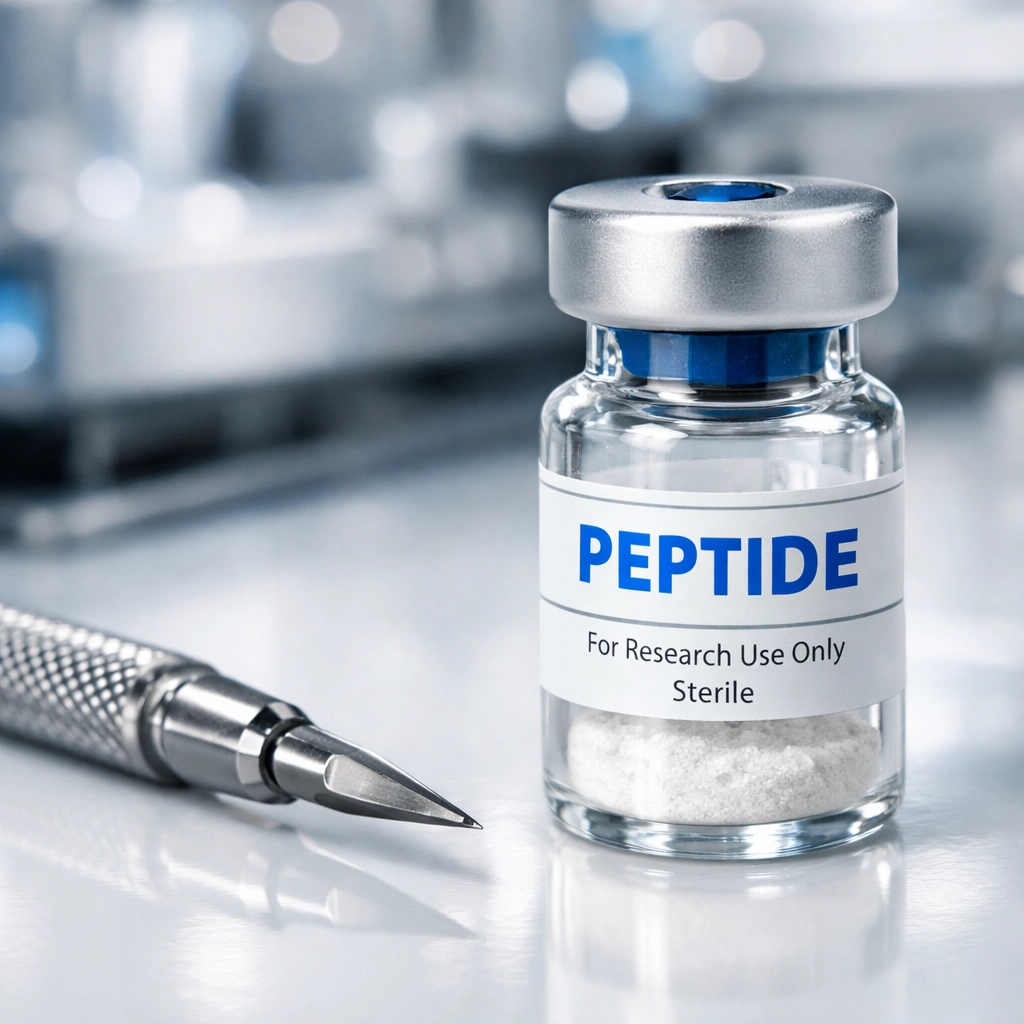 High-quality research peptide vial in a clinical laboratory setting for metabolic protocols.