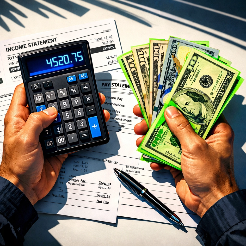 Calculating car loan budget with cash and financial documents for bad credit approval