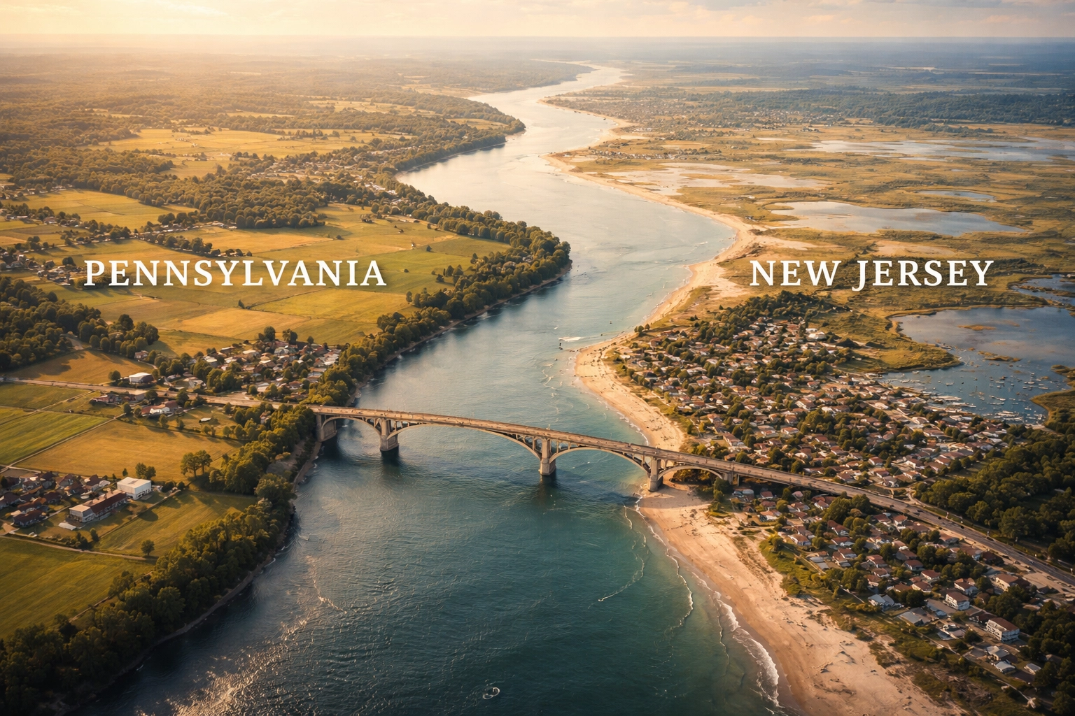 Aerial view of the border between Pennsylvania and New Jersey, symbolizing geographic and rate differences