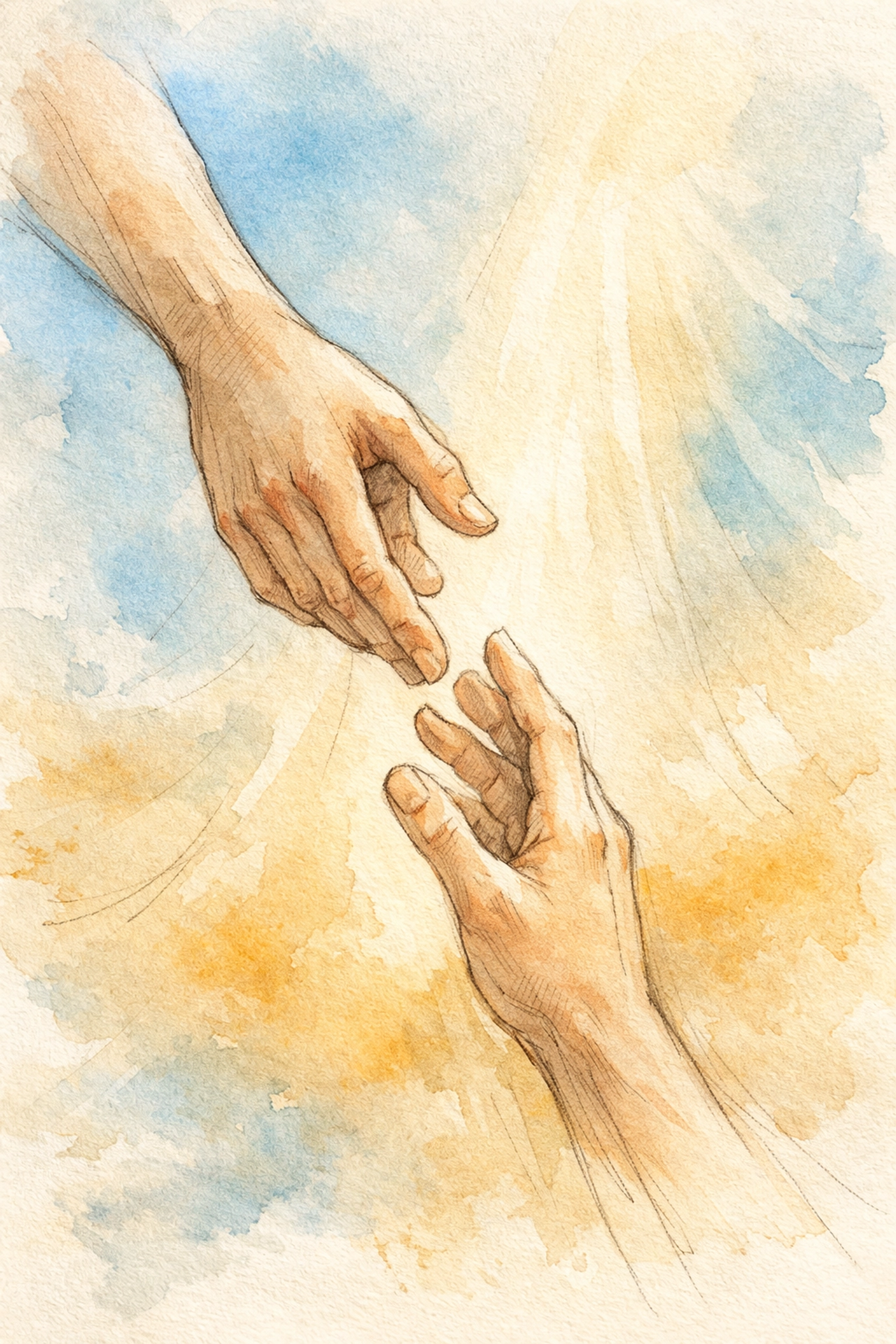 Two hands reaching in Christian kindness and community support, God's loving presence