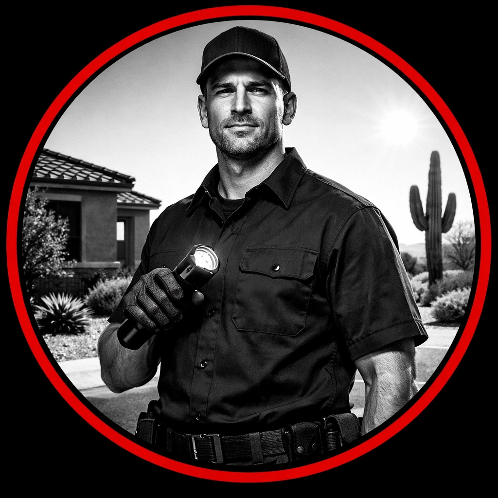 Experienced Coolidge pest control technician performing a residential neighborhood inspection.