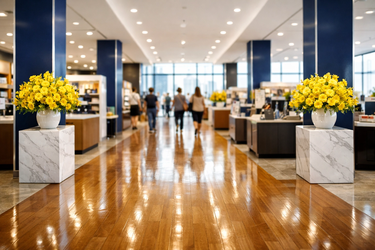 Clean retail showroom with dust-free floors reflecting professional commercial cleaning MA standards for local businesses.
