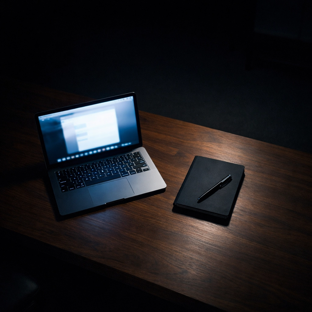 Minimalist founder workspace with a laptop representing the shift from heavy hiring to lean sales automation.