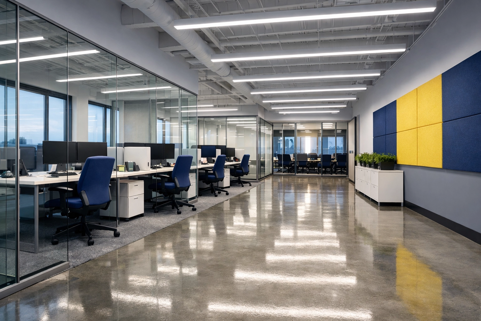 Spotless modern office space in Massachusetts cleaned by reliable professional cleaners in Easton.