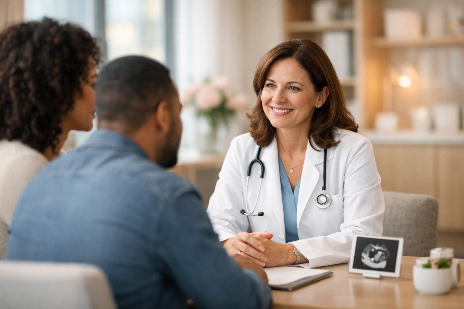 Reproductive endocrinologist consulting with Intended Parents at the best IVF clinic for surrogacy.