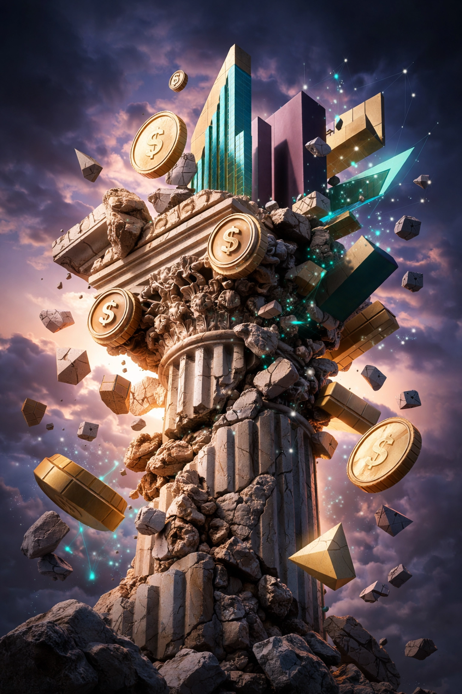 Traditional portfolio structure evolving into modern alternative investment diversification strategies