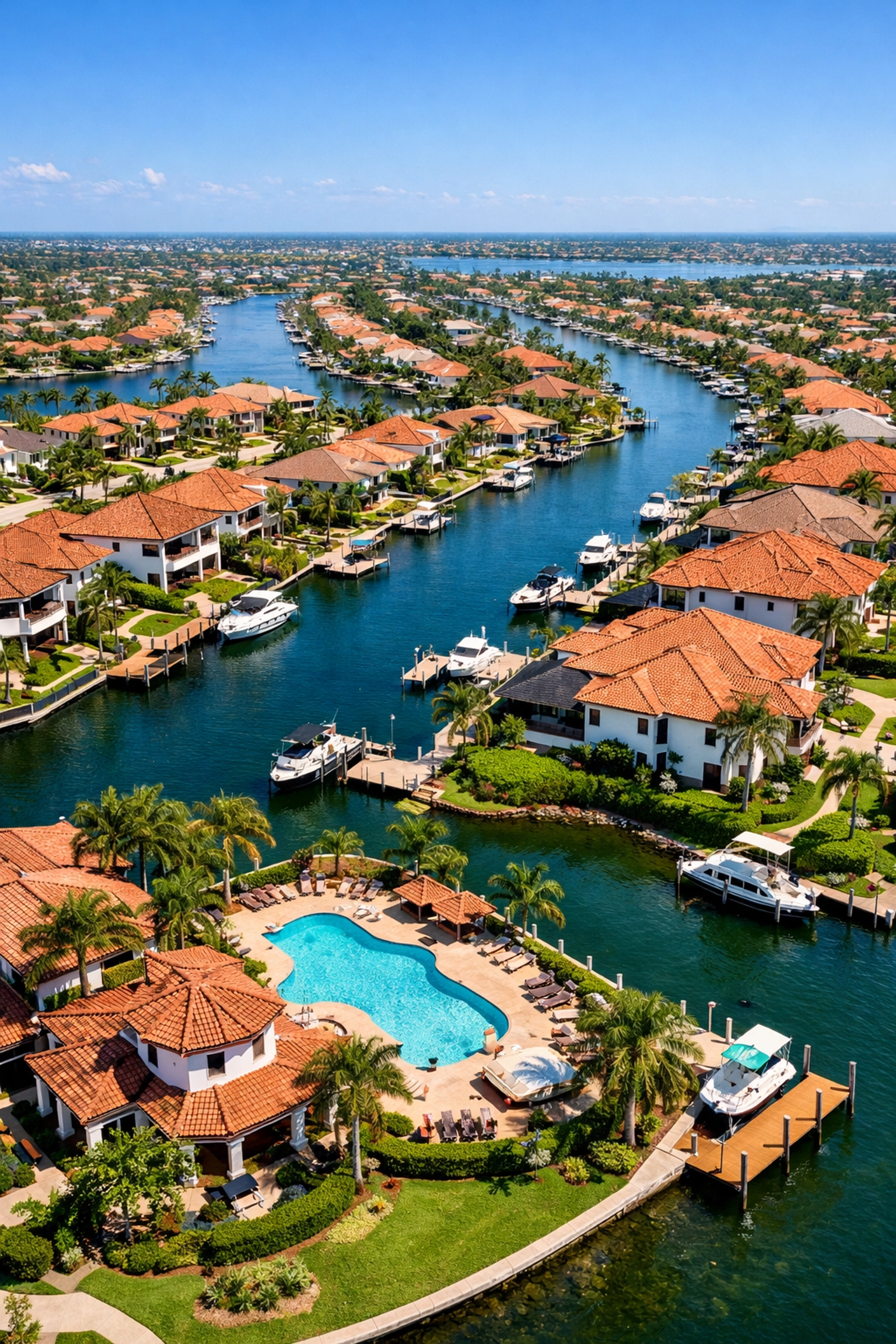 Gated community in Southwest Cape Coral with Mediterranean homes and canal access