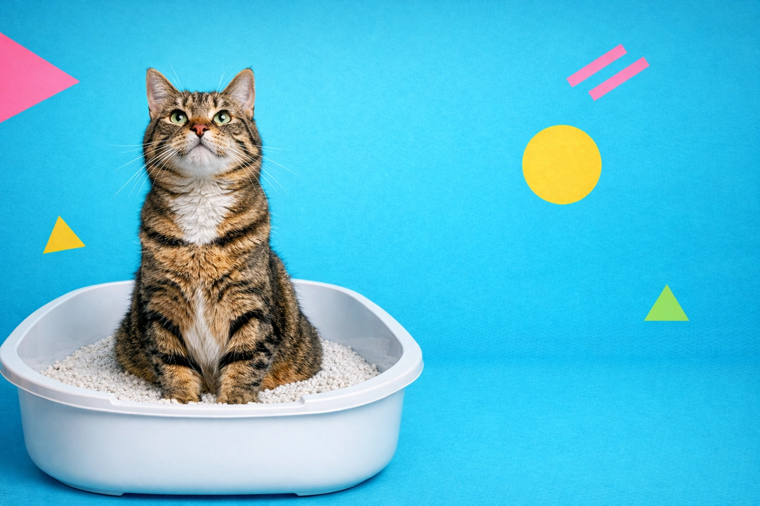 Tabby cat sitting in clean litter box demonstrating feline cleanliness instinct