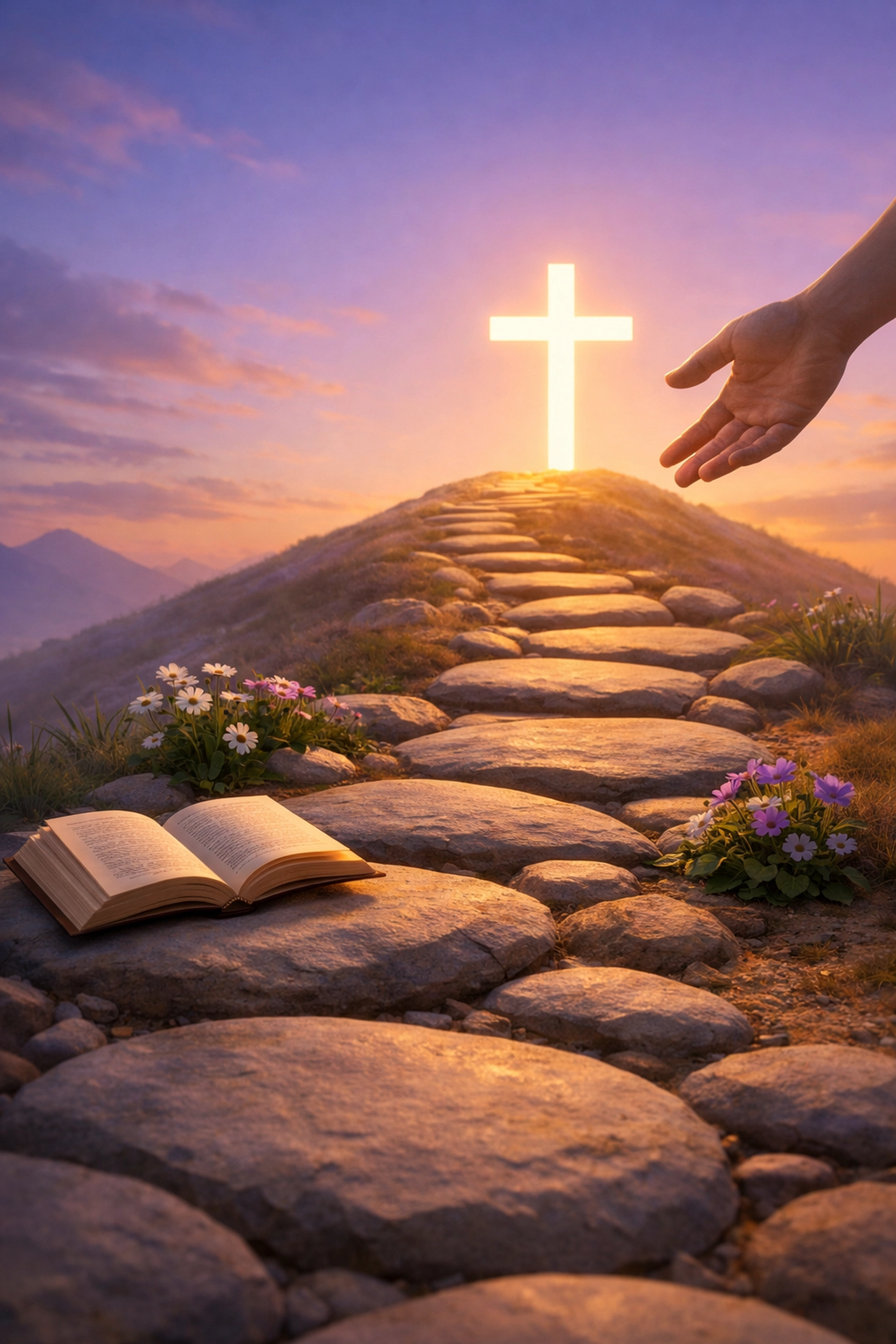 Winding path leading toward illuminated cross symbolizing faith-based counseling journey