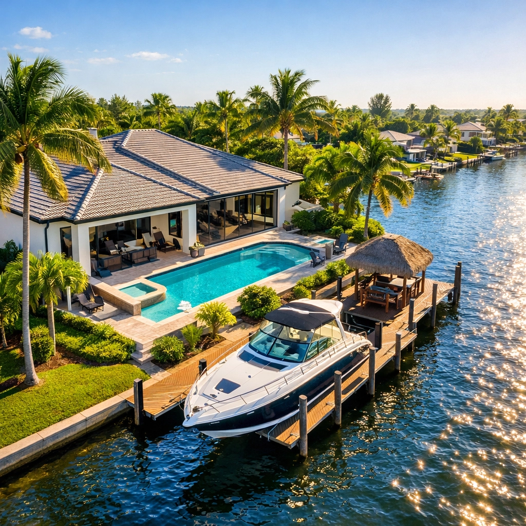 Cape Coral waterfront home with boat dock and canal access