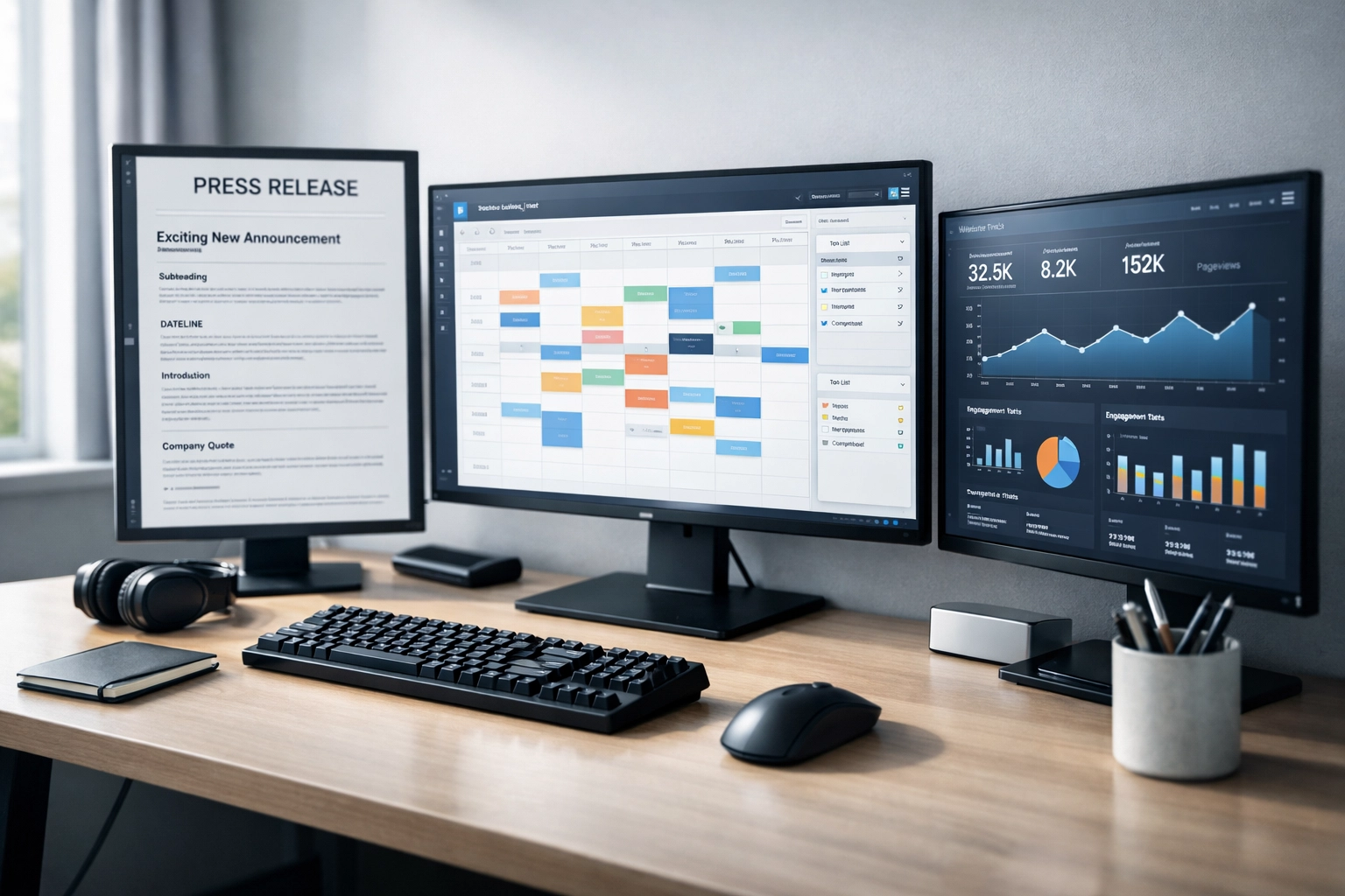 Automated press release distribution system with multiple monitors and scheduling software