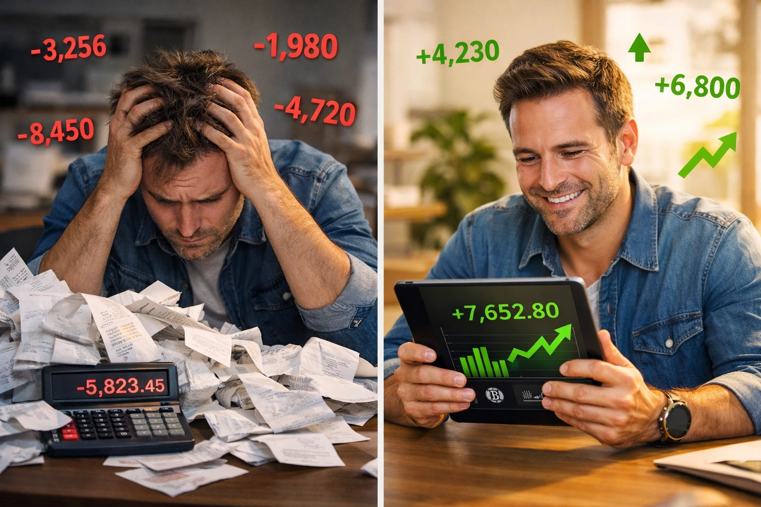 Business owner comparing traditional payment processor costs vs. Larecoin's lower fees and savings