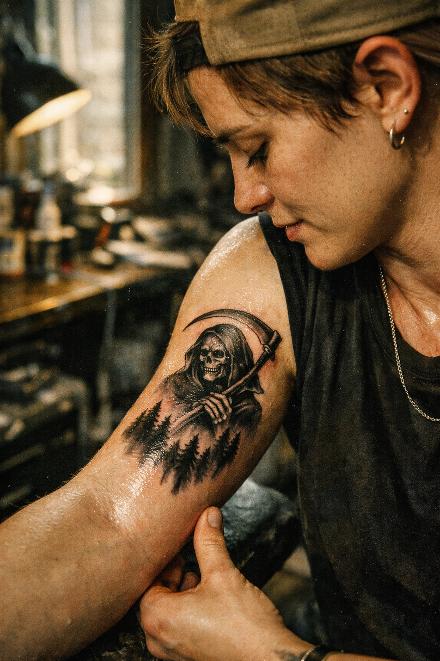 New black-and-grey tattoo from a tattoo shop Hixson TN following aftercare instructions.