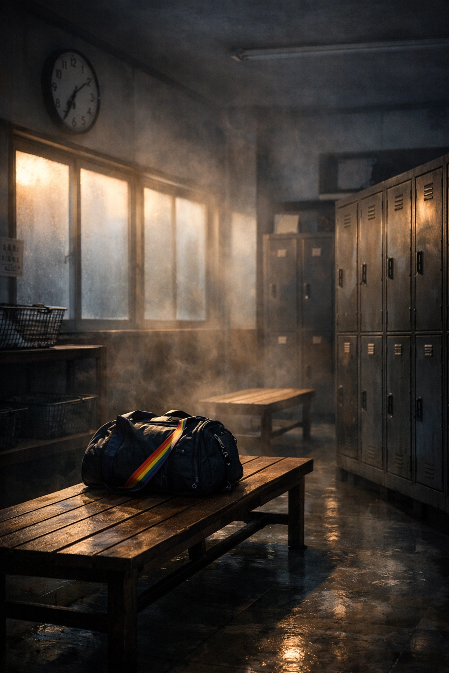 Empty Japanese locker room symbolizing isolation and secrecy of closeted LGBTQ+ athlete