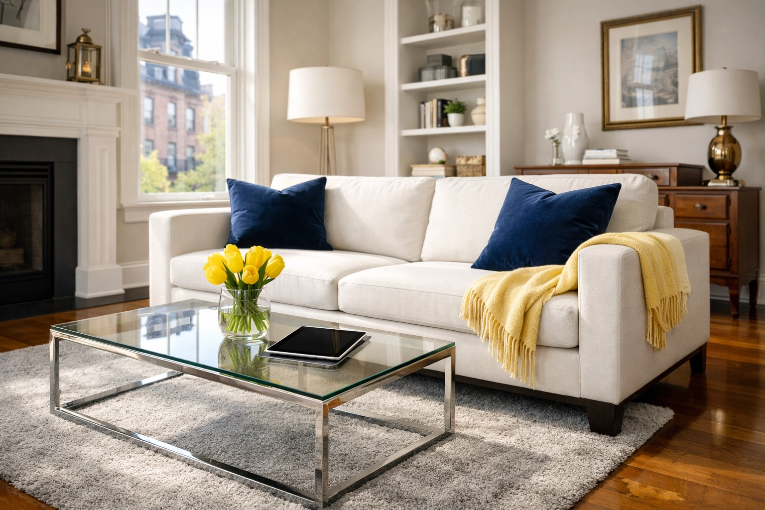 Immaculate Boston living room highlighting the results of professional house cleaning services in MA.
