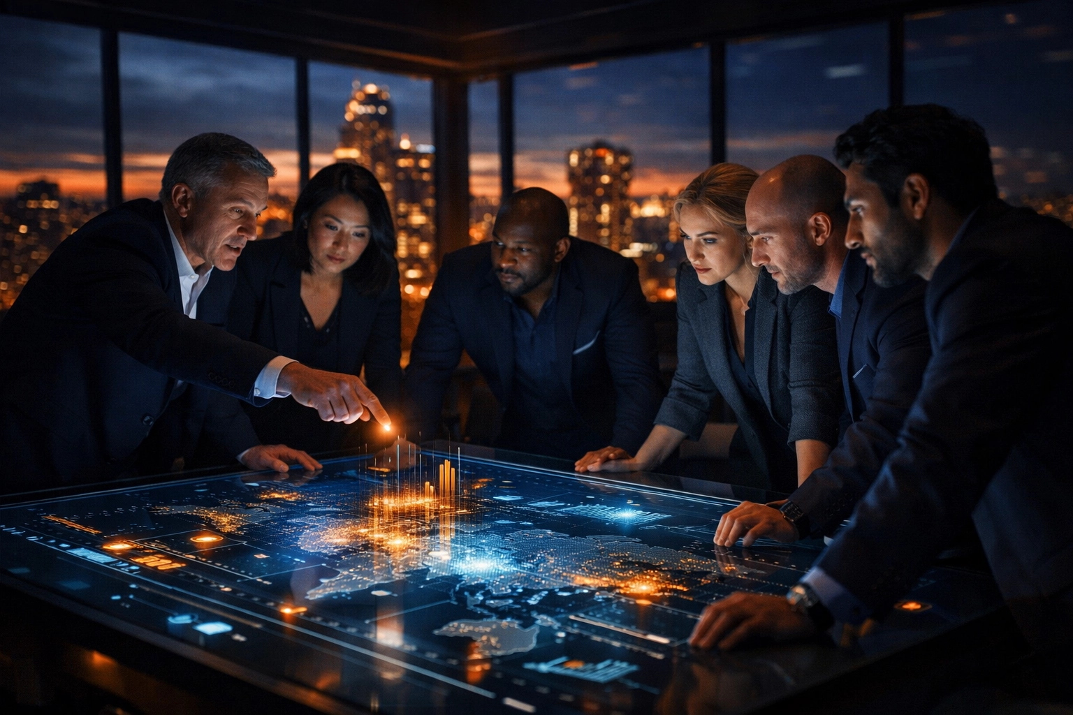 GTM leadership team collaborating on data to build a high-performing team.