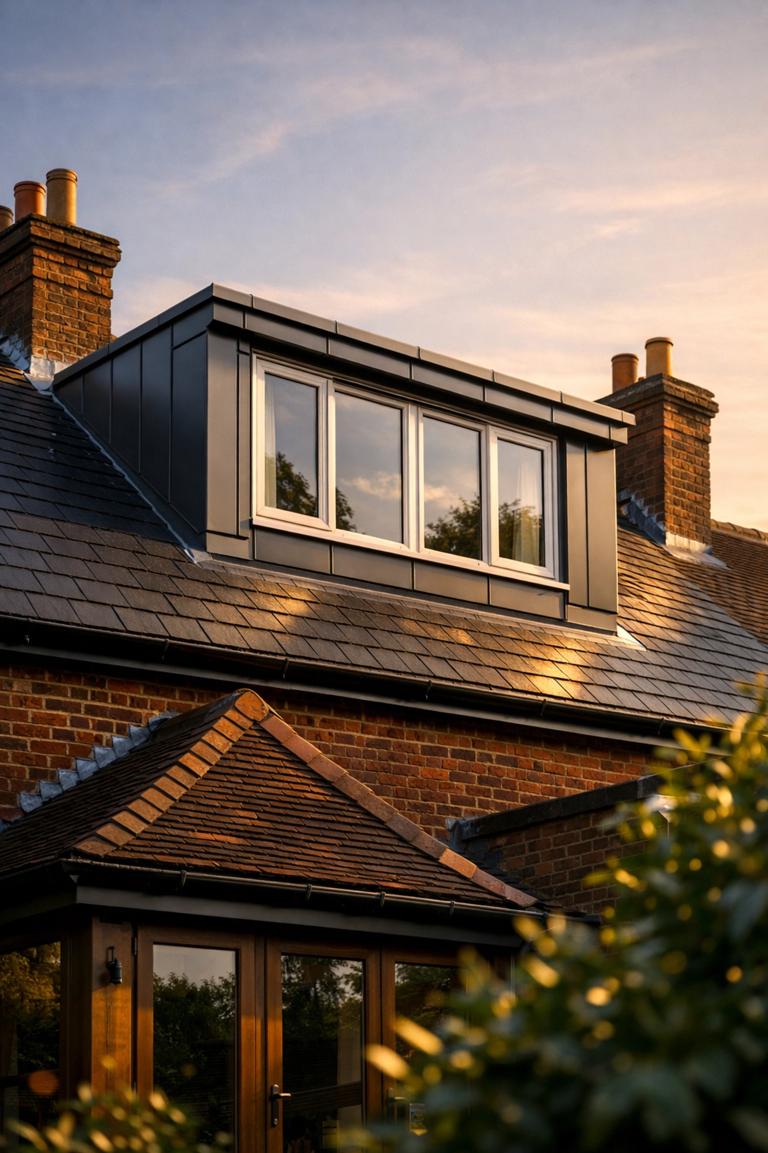 Red-brick West Sussex house with a professionally integrated rear dormer loft extension.