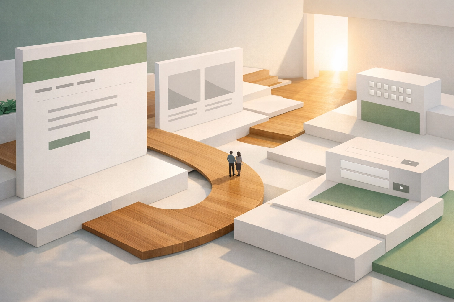 A clean, minimalist website layout architecture showing intuitive navigation and clear UX for mobile-first SEO.