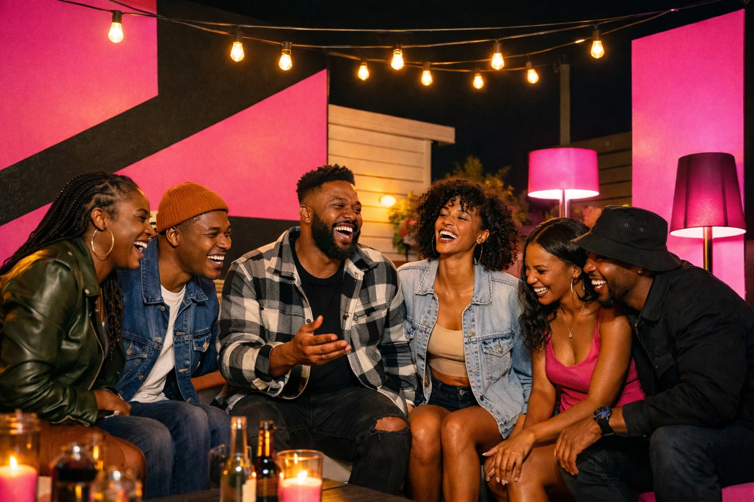 Friends enjoying a vibrant, well-lit deck in Gwinnett, reflecting neighborhood pride and community lifestyle.