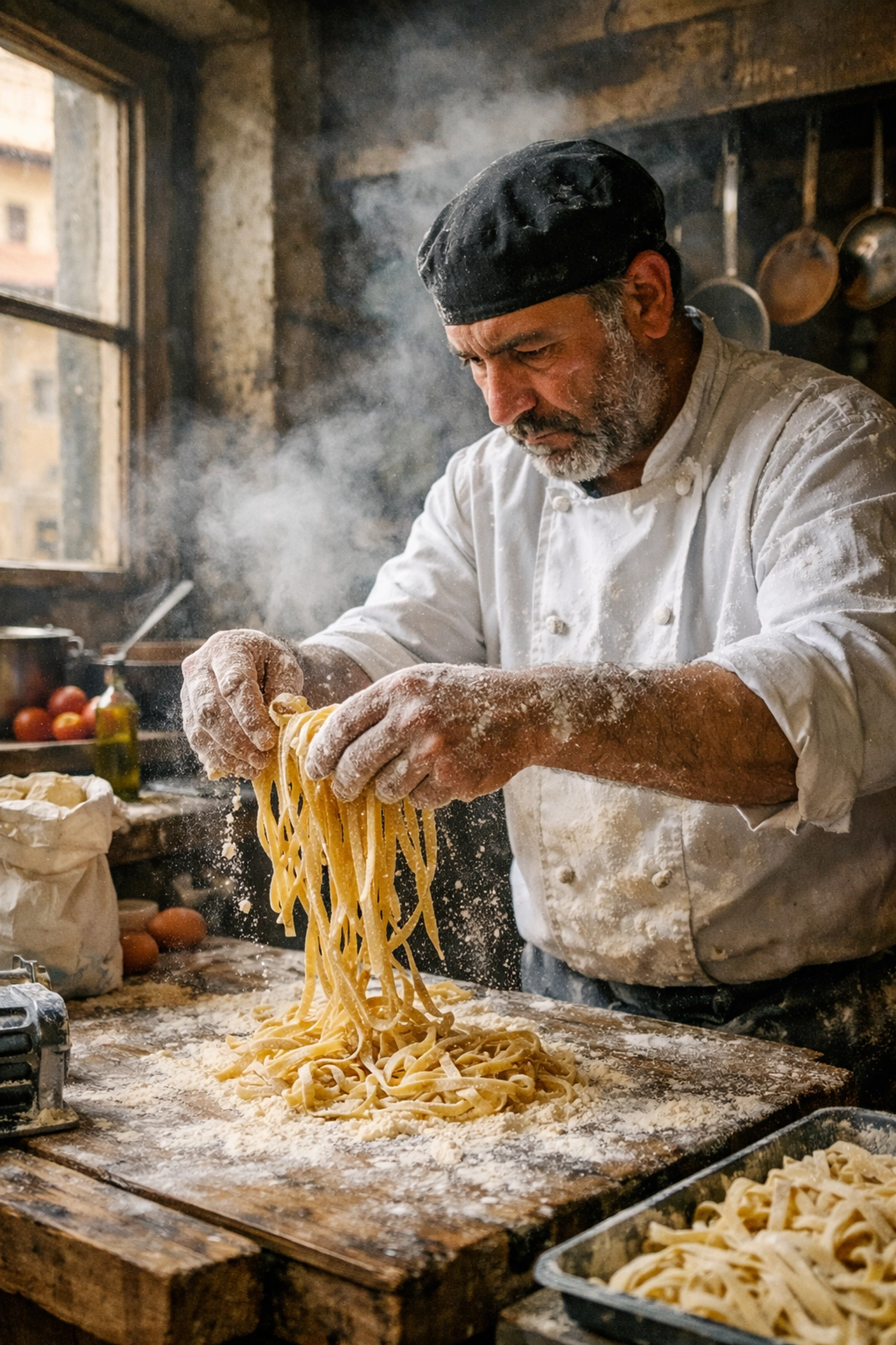 Does Authentic Photography Really Matter in 2026? (The Truth About AI vs. Art) 4 Chef making fresh pasta in a Florence kitchen, documentary-style authentic commercial photography