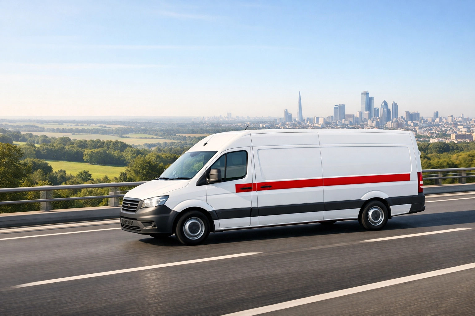 White logistics van transporting retail goods between Hertford storage facilities and London.