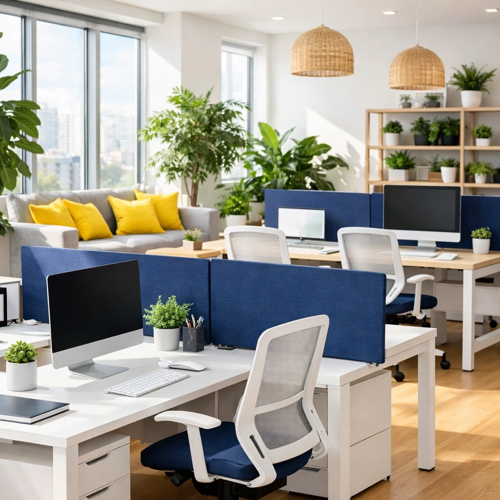 Modern office in Southbridge with dust-free surfaces from eco-friendly commercial cleaning services.