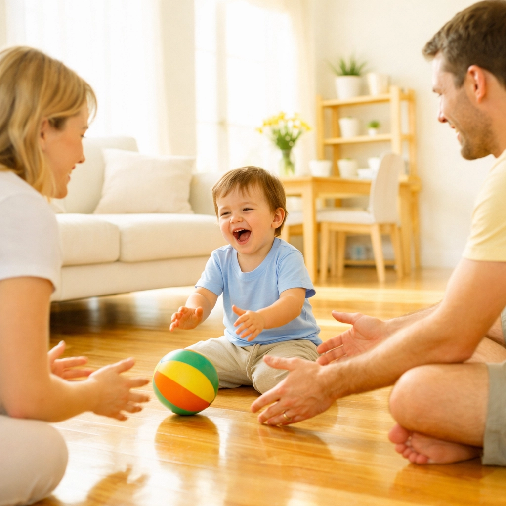 A happy family plays in a clutter-free Waterloo home, highlighting the joy of professional cleaning services.
