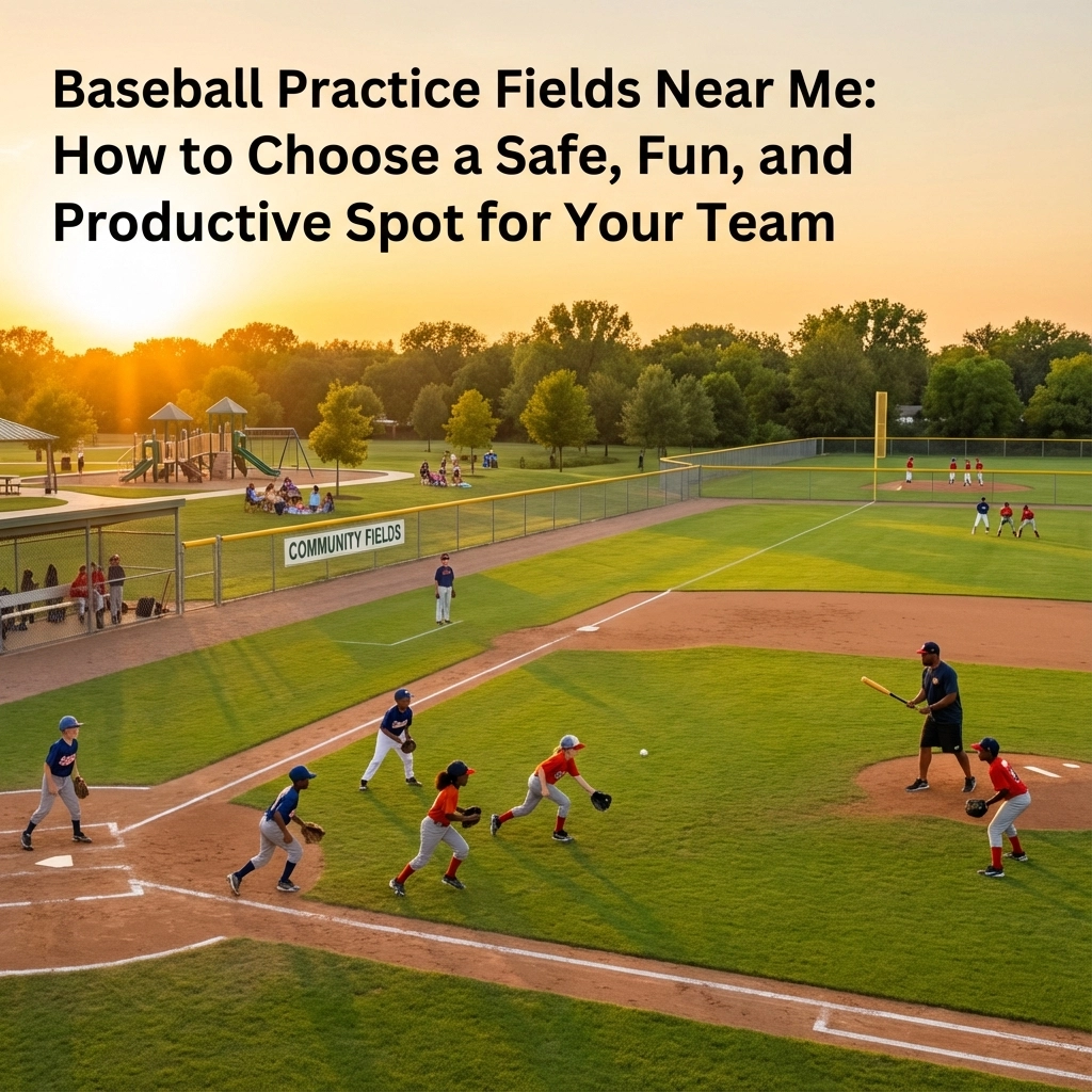 Youth baseball practice field near me with safe fencing and lighting