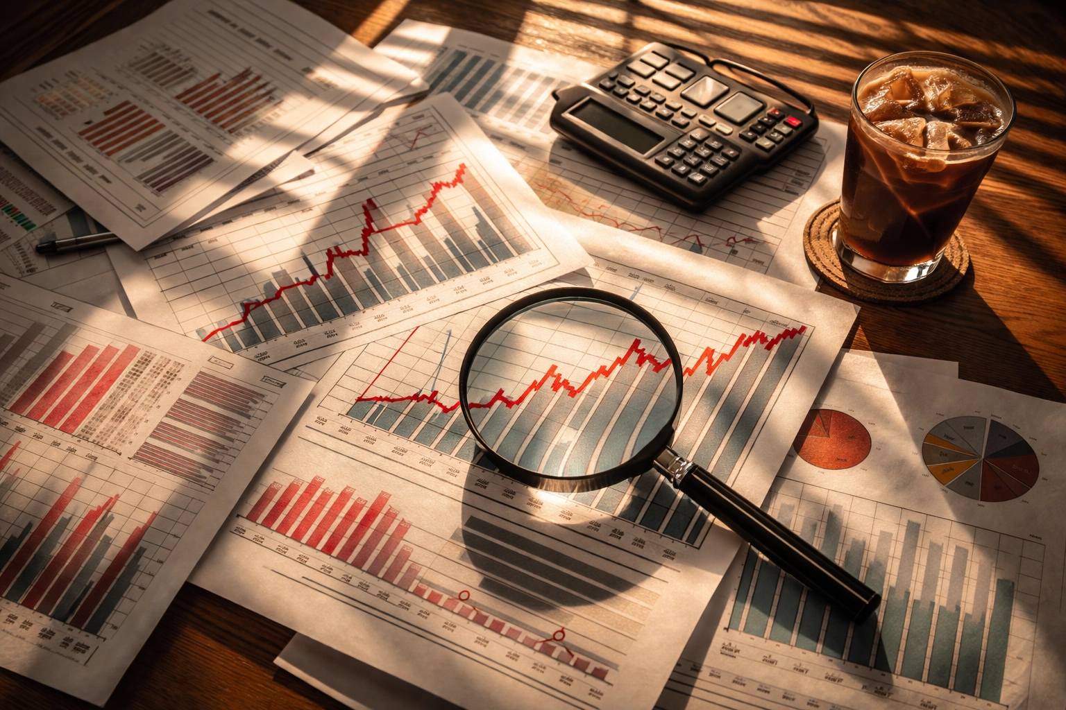 Investor reviewing financial documents and warning charts, highlighting diversification mistakes and risk assessment.