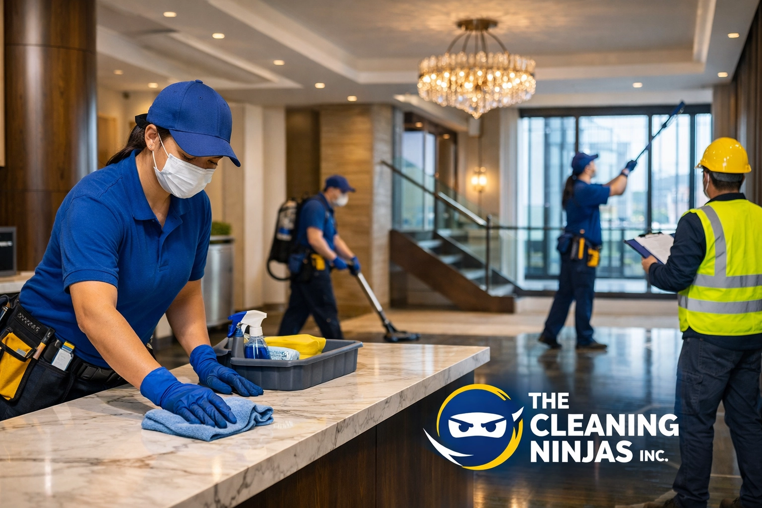 Ninja-level post-construction cleaning services in Massachusetts removing fine dust with a HEPA vacuum. Professional cleaner using a HEPA vacuum to remove fine dust during post-construction cleaning services in Massachusetts