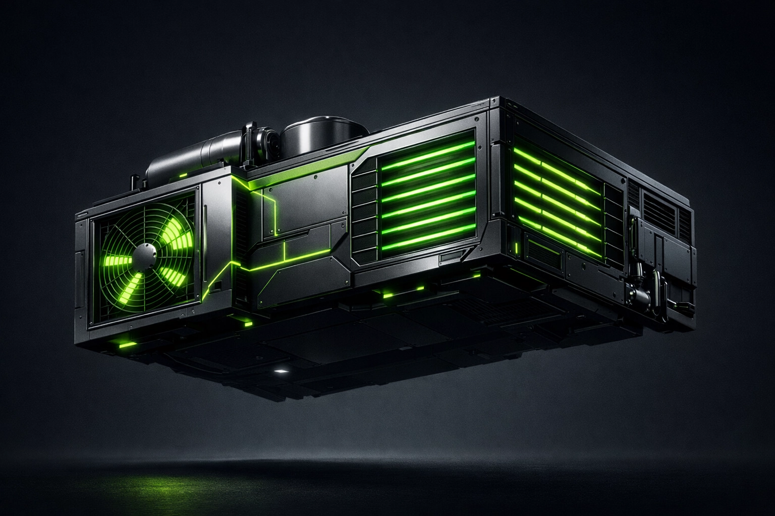 Professional-grade industrial HVAC unit featuring glowing green vents representing elite HVAC repair Houston services.