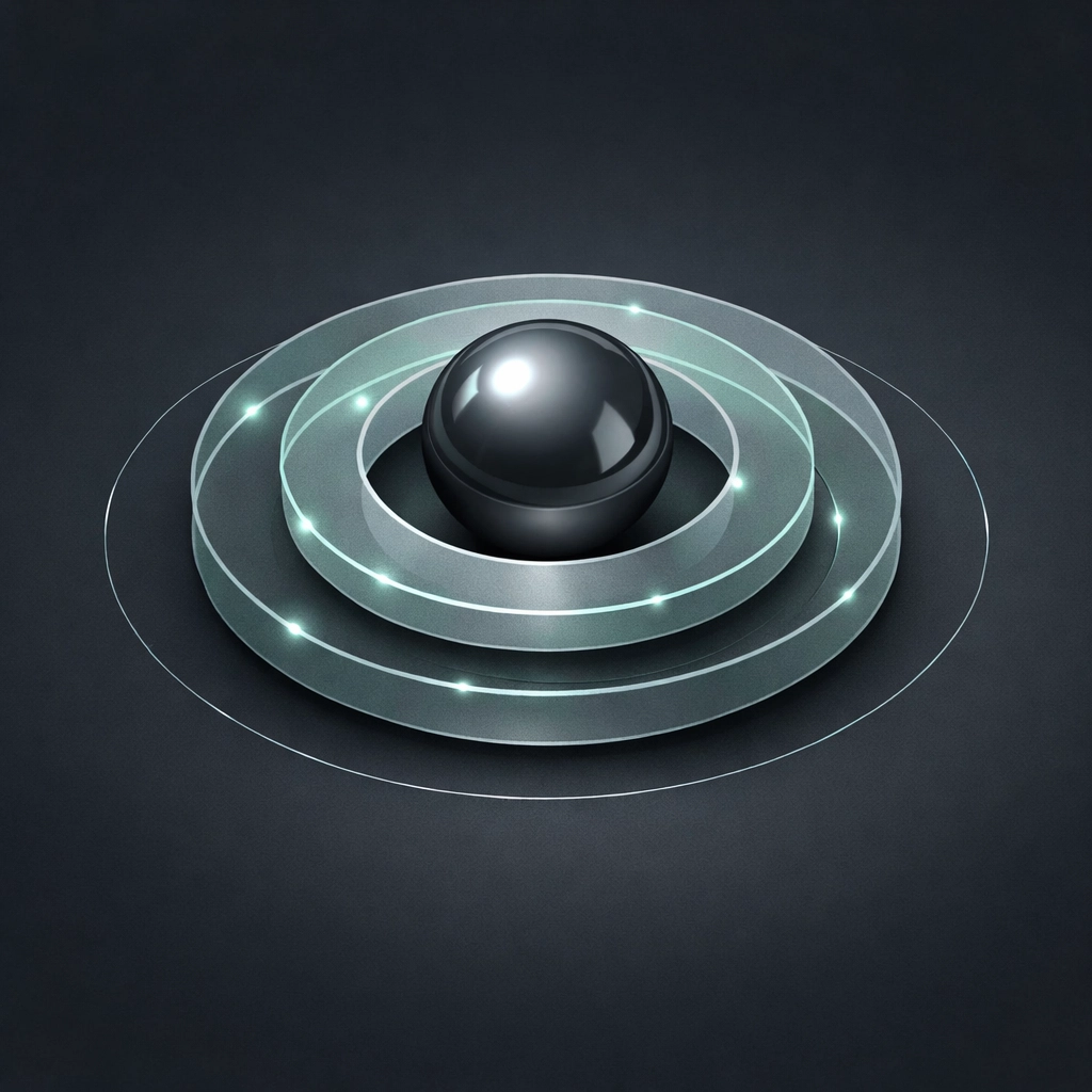 Layered security guardrails and active monitoring rings protecting central sensitive corporate data.