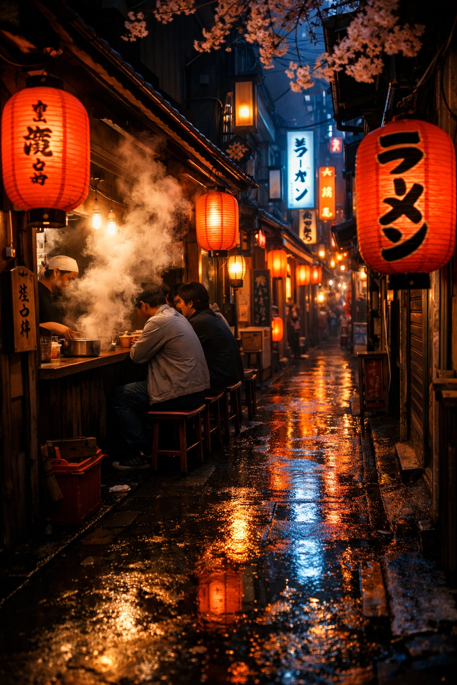 Atmospheric Shinjuku alleyway with lanterns, a prime location for Tokyo food photography.