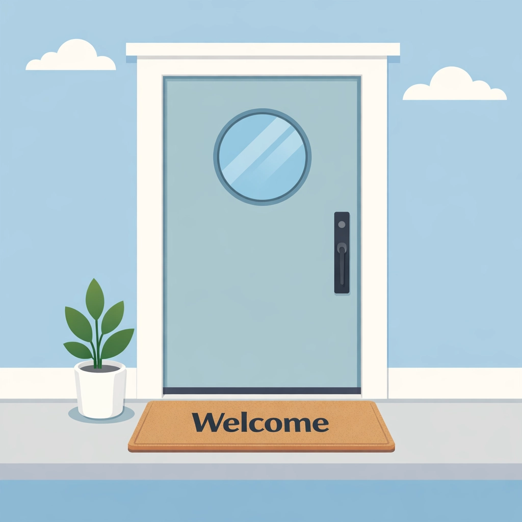 Puerta de casa moderna simbolizando el éxito en la reparación de crédito y compra de vivienda propia.