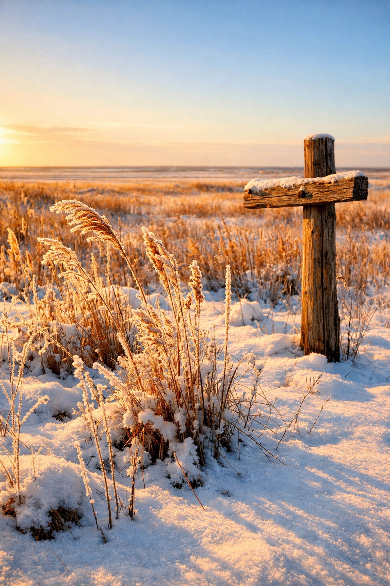 Winter prairie landscape with tallgrass and snow at Living Prairie Museum Winnipeg