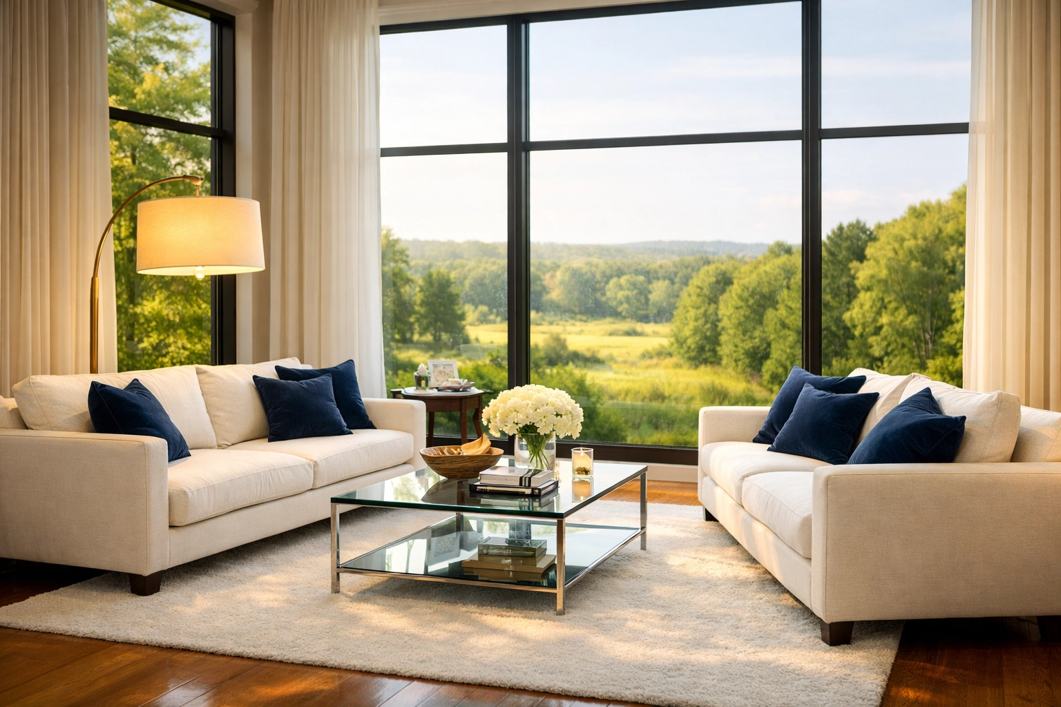 Stunning high-end living room showcasing the results of professional deep cleaning Lincoln for residential estates.