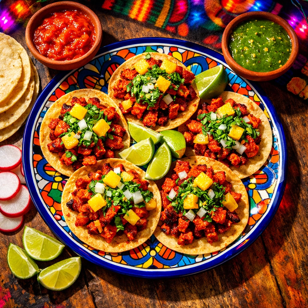 Authentic Mexico City-style al pastor tacos with fresh toppings in Las Vegas