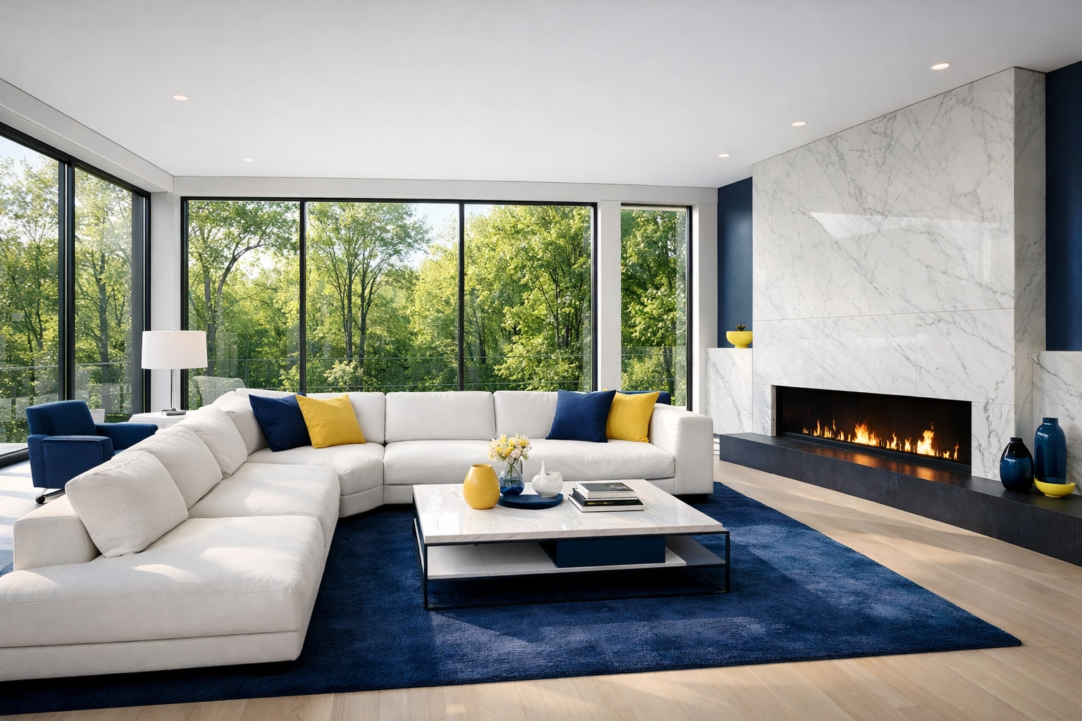 A serene living room in Weston MA showing the results of professional luxury house cleaning services.