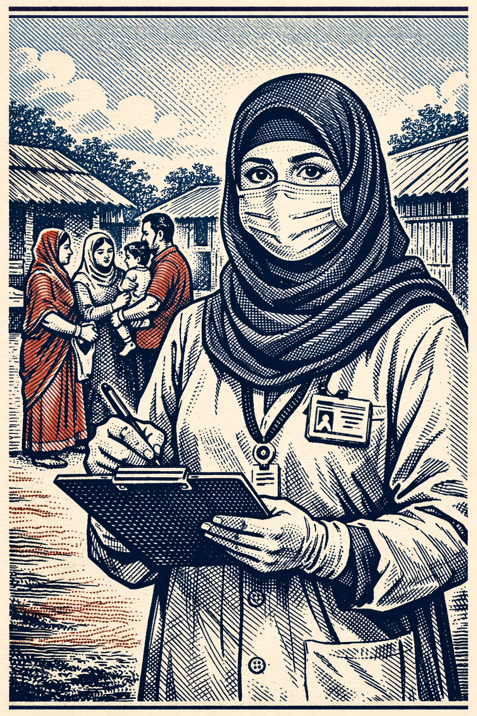 Community health worker conducting Nipah virus contact tracing in Bangladesh village