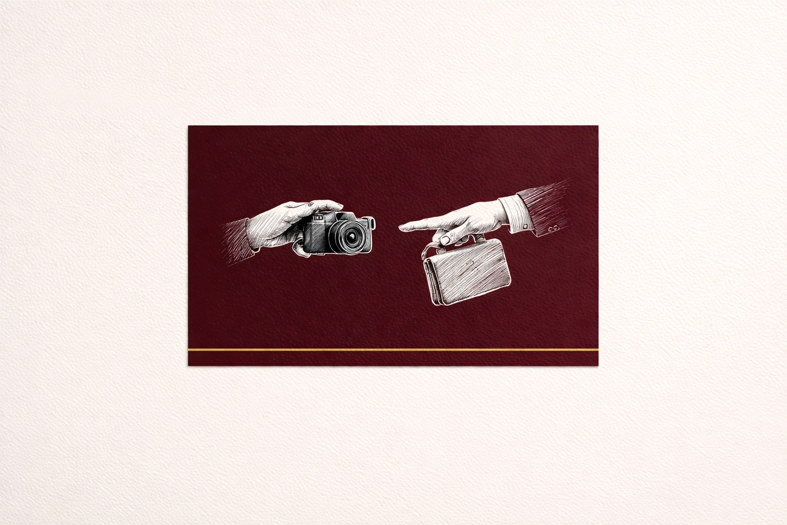 Two hands: one artistic, one business: almost touching, illustrating creator and brand collaboration.