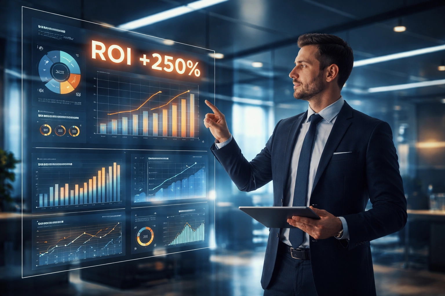 Professionnel du marketing analysant des données ROI pour maximiser le retour sur investissement événementiel B2B