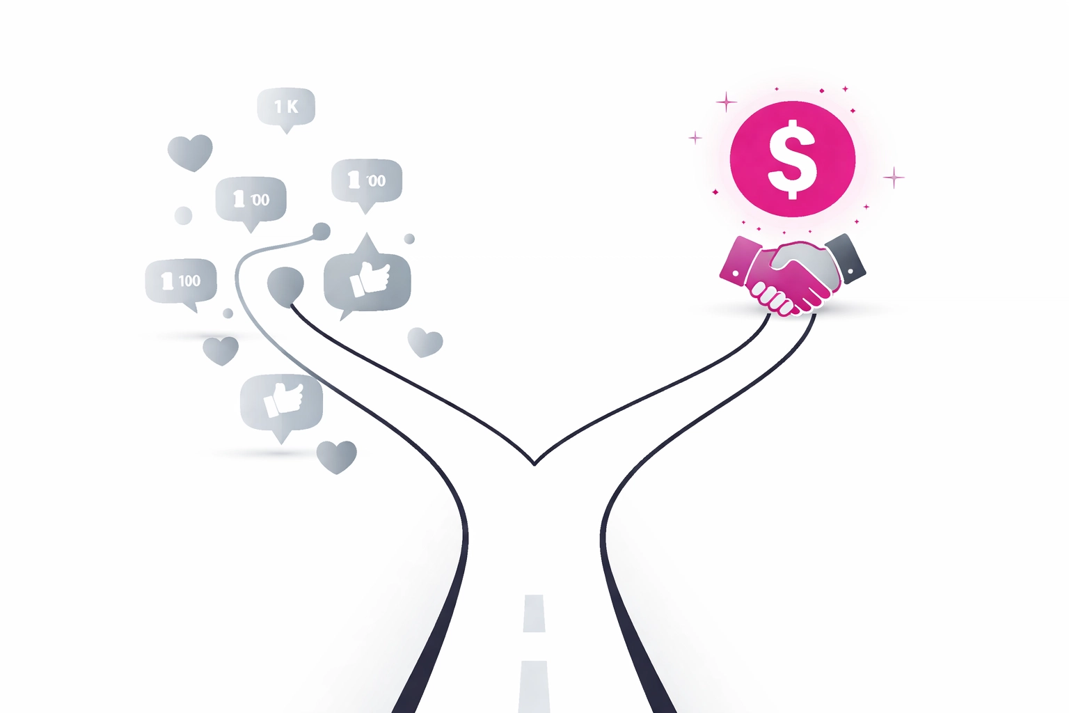 Two marketing paths comparing vanity metrics versus results-focused lead generation strategy