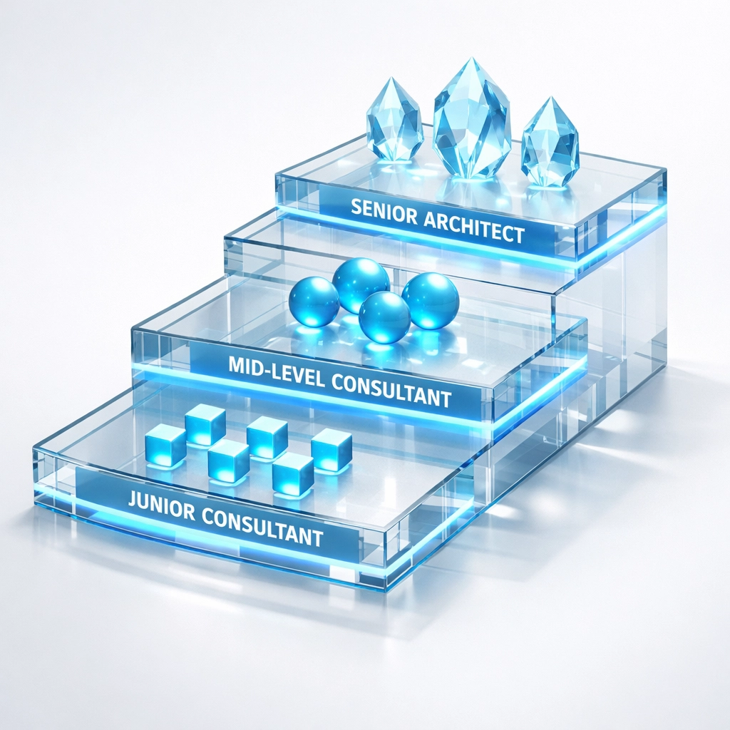 ServiceNow consulting services pricing tiers showing hourly rates from junior to senior architects