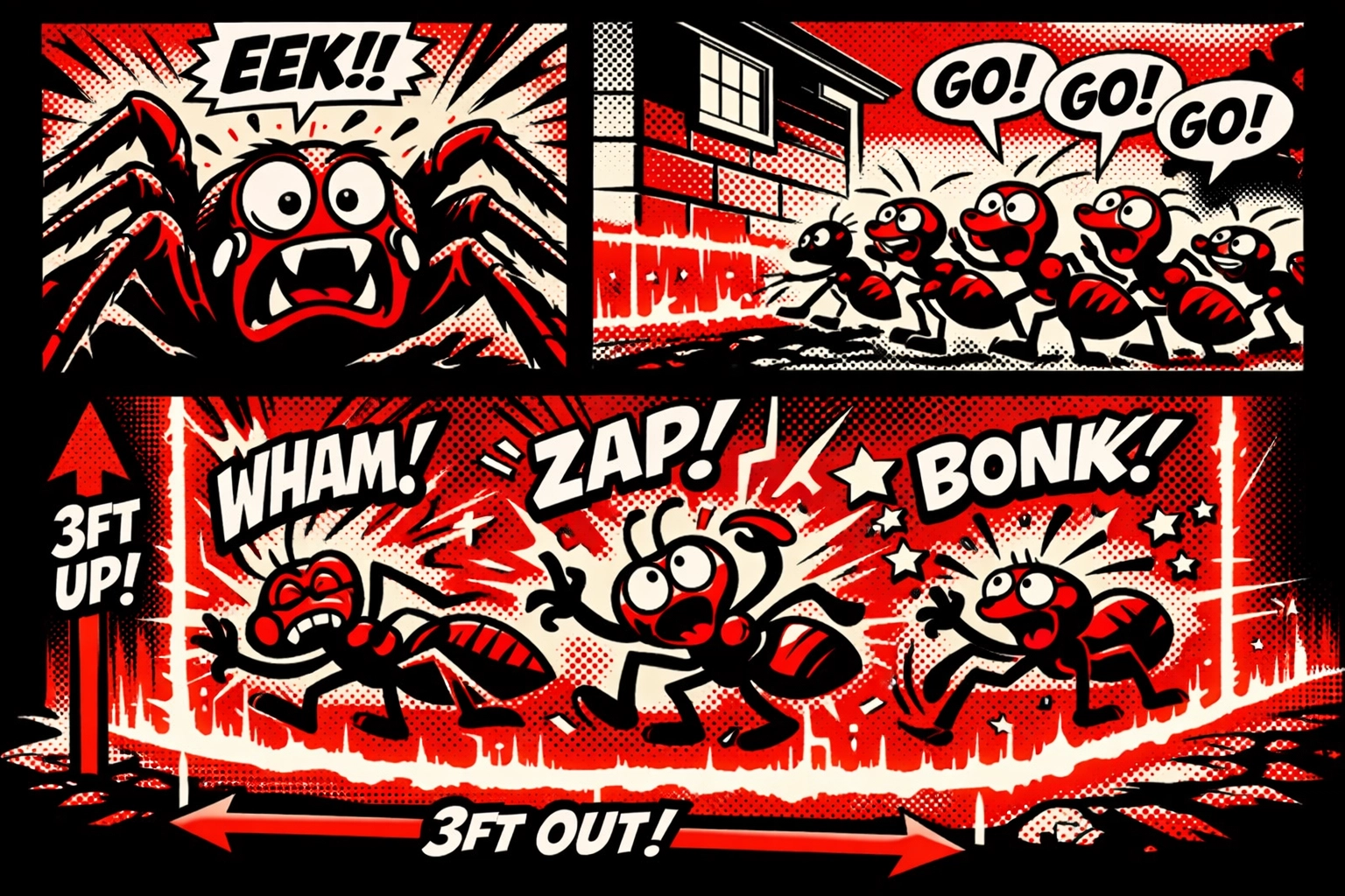 Protective 3ft up and 3ft out barrier treatment stopping pests from entering a house foundation.