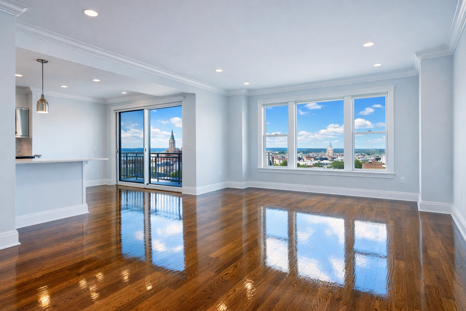 Empty apartment with gleaming floors following professional move-out cleaning in Worcester MA.