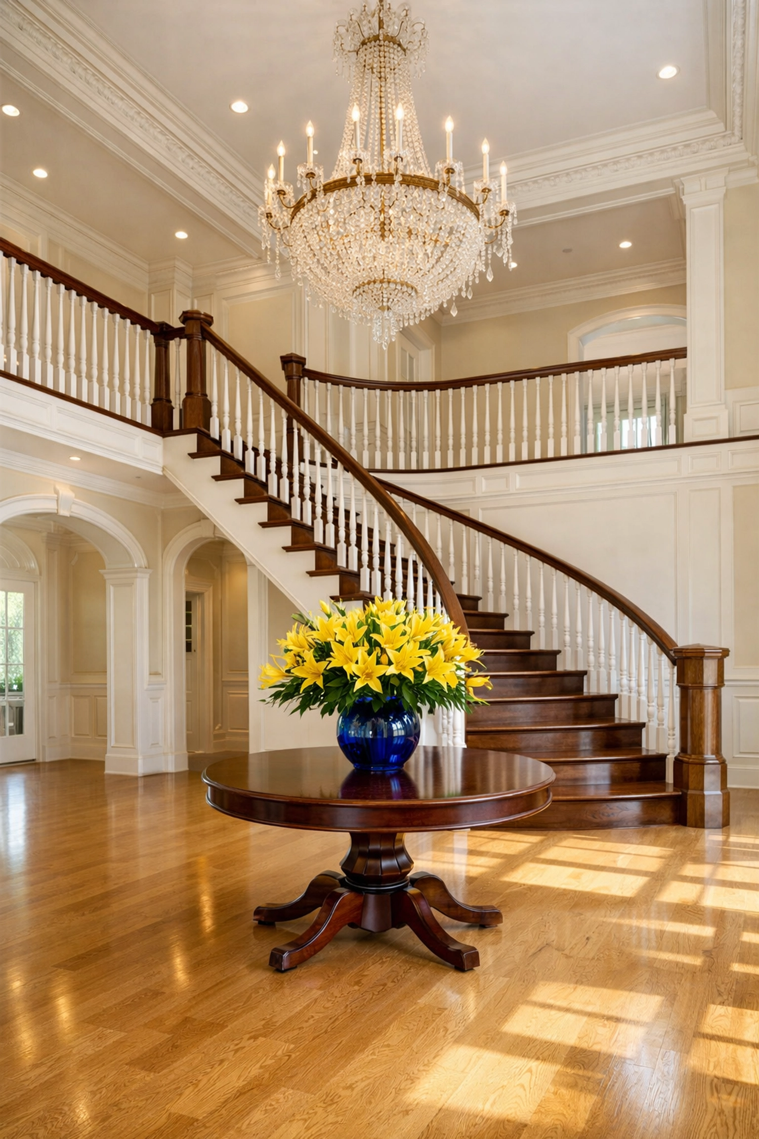 Professional Weston house cleaning service for grand foyers with high ceilings and intricate crown molding.