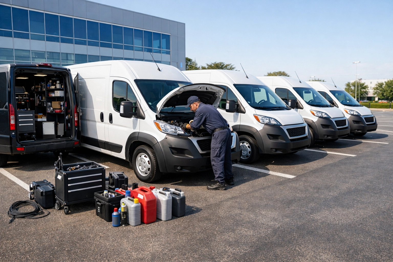Professional mobile mechanic providing on-site fleet maintenance services for commercial vans in Green Bay.